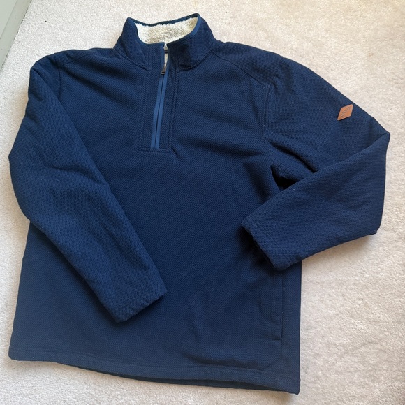 Orvis Navy Knit Blue, Sherpa Fleece-Lined 3/4 Zip Pullover - Picture 1 of 11